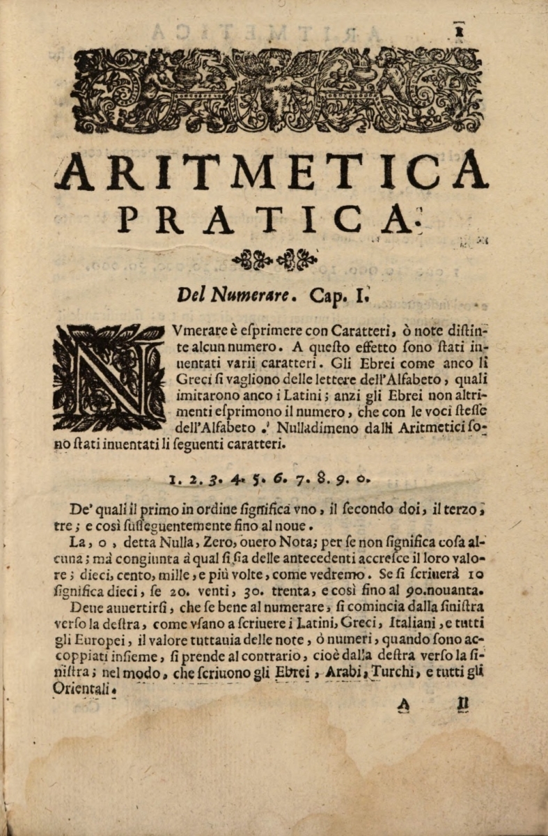 Arithmetic page from textbook used in Padua.