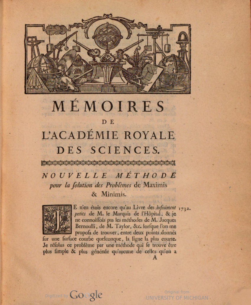 First reprinted article within Alexis Fontaine's 1770 Traité de calcul différentiel et intégral.