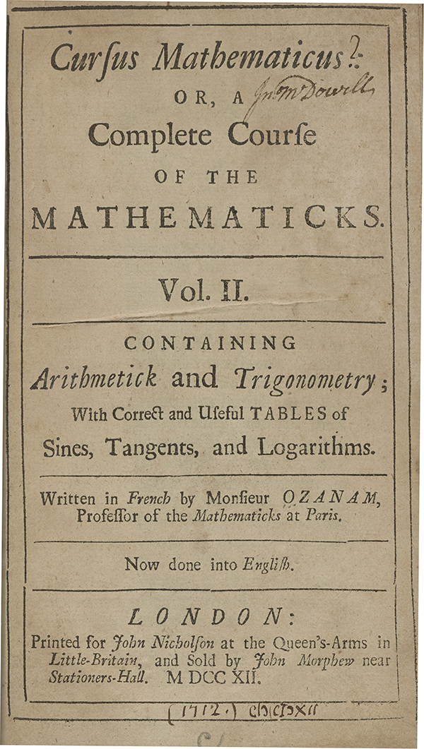 Title page for A Complete Course of the Mathematicks (1712).