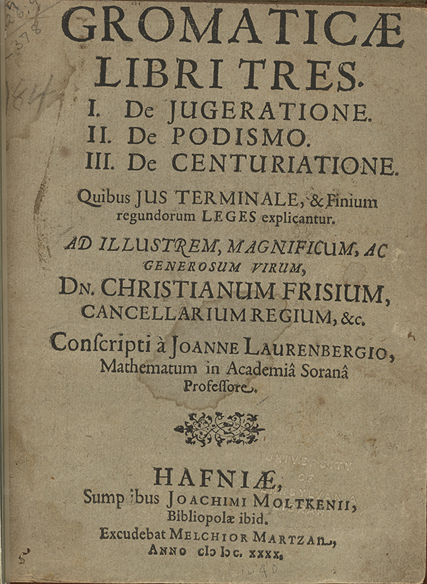 Title page of Lauremberg's Three Books on Surveying (1640).