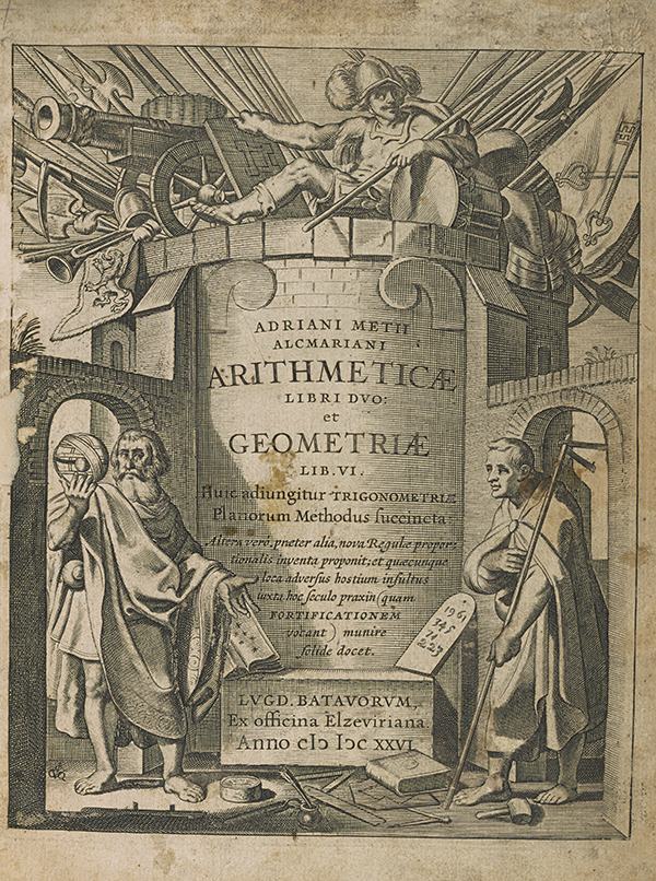 Title page of Adrian Metius's 1626 algebra and geometry textbook.