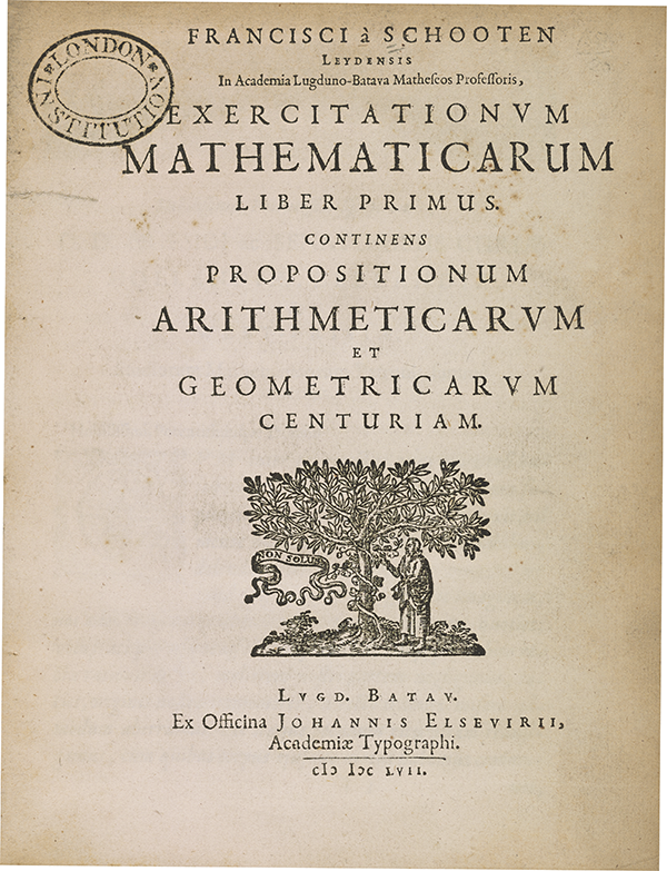 Title page of Frans van Schooten's 1657 Mathematical Exercises.