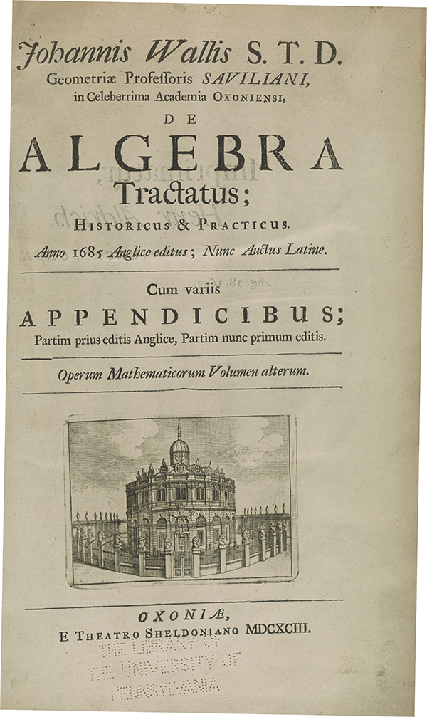 Title page from John Wallis's Treatise on Algebra (1685) in his collected works.