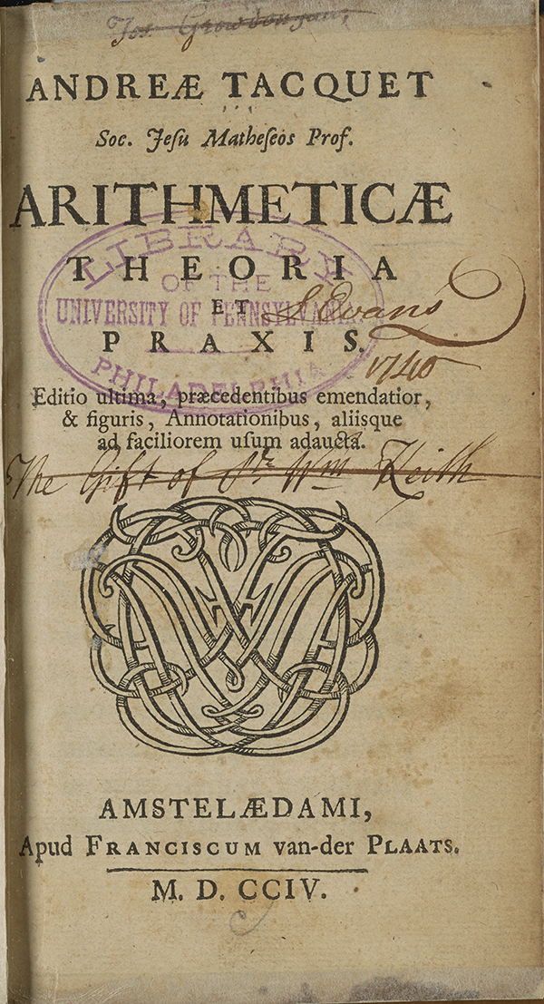 Title page of Tacquet's arithmetic.