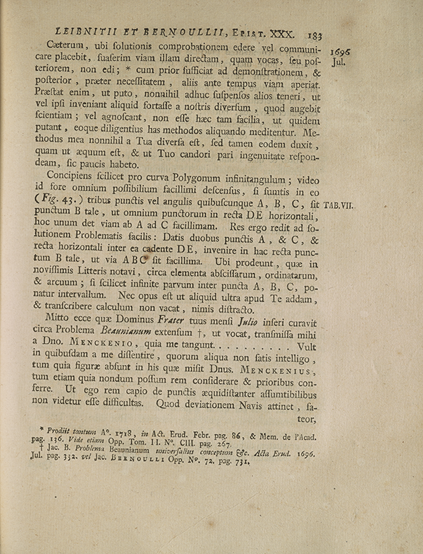 Page 183 of correspondence between Leibniz and Johannes Bernoulli.