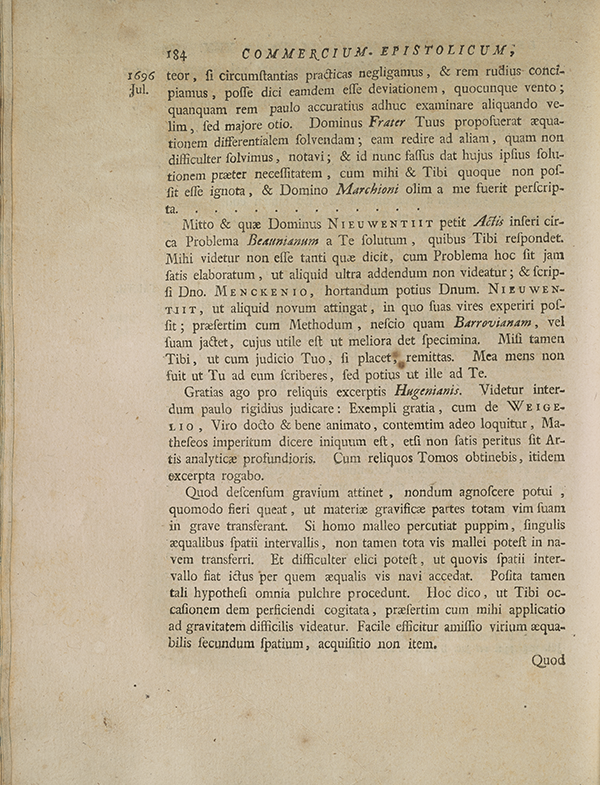 Page 184 of correspondence between Leibniz and Johannes Bernoulli.