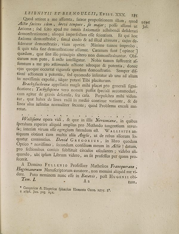 Page 185 of correspondence between Leibniz and Johannes Bernoulli.