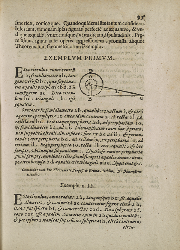 Page 95 from Torricelli's 1644 treatise on geometry.