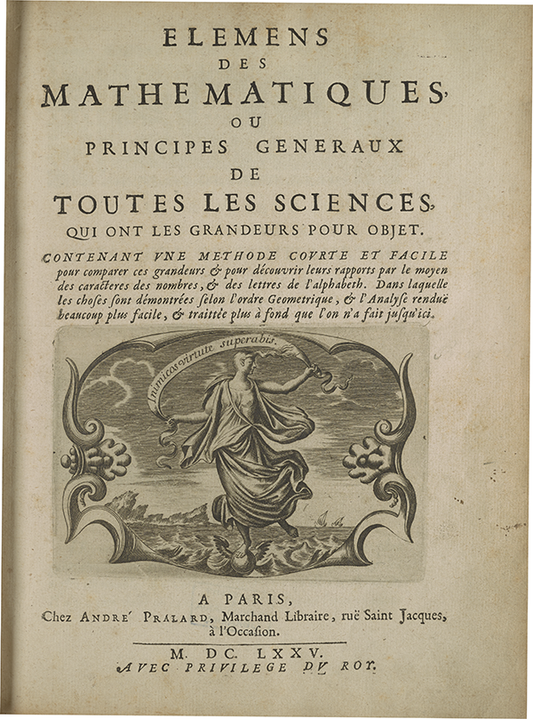 Title page from Jean Prestet's 1675 Elemens de mathematiques.