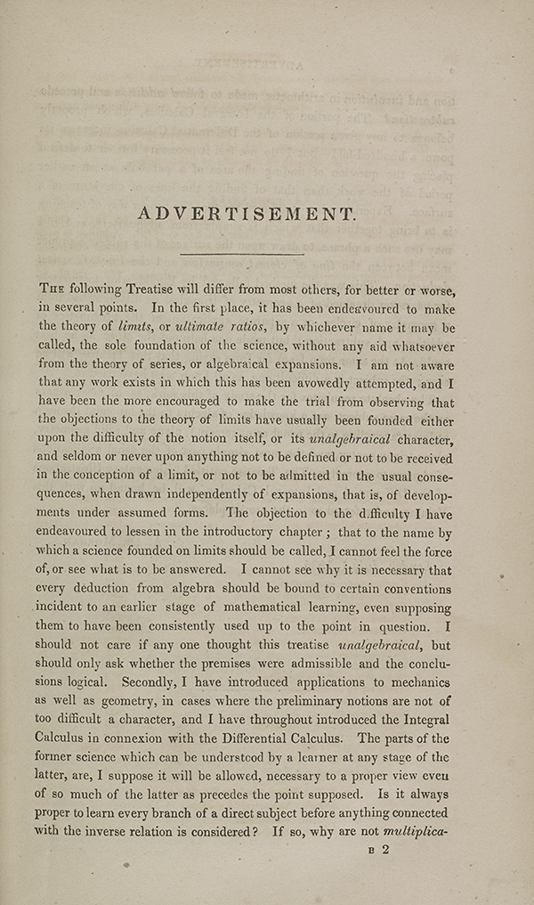 Page 2 of Augustus De Morgan's 1842 calculus textbook.