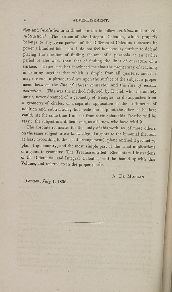 Page 4 of Augustus De Morgan's 1842 calculus textbook.