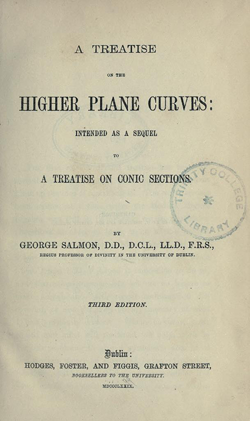 Title page of Treatise on Higher Plane Curves by George Salmon, third edition, 1879