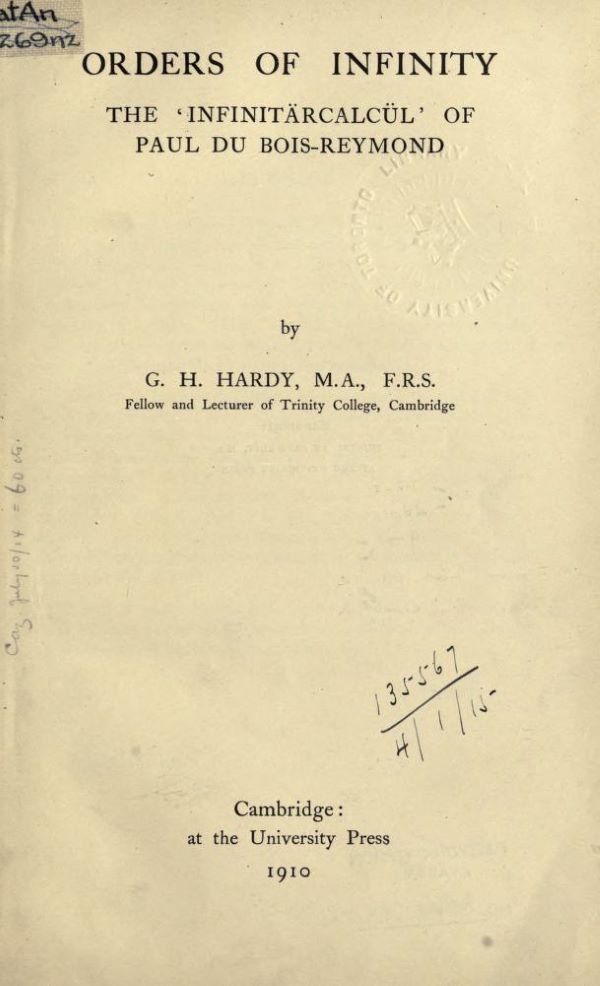 Title page of Orders of Infinity by G. H. Hardy, 1910