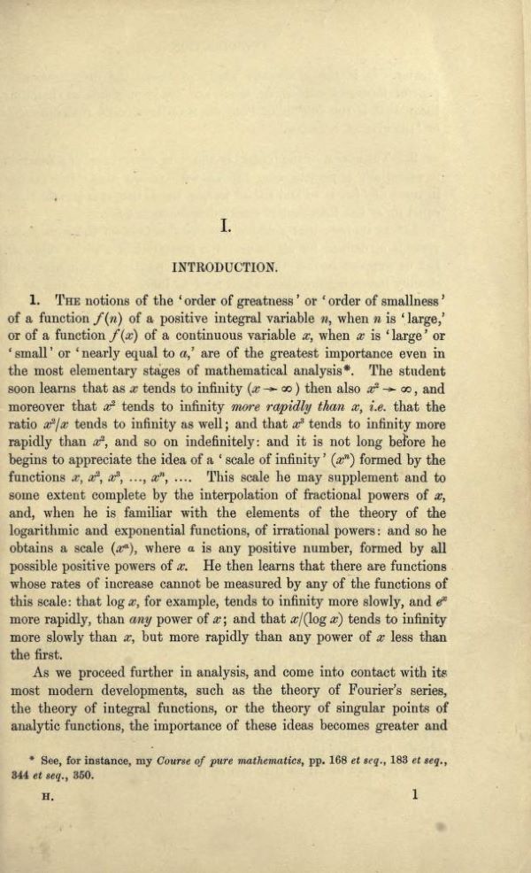 First page of Orders of Infinity by G. H. Hardy, 1910