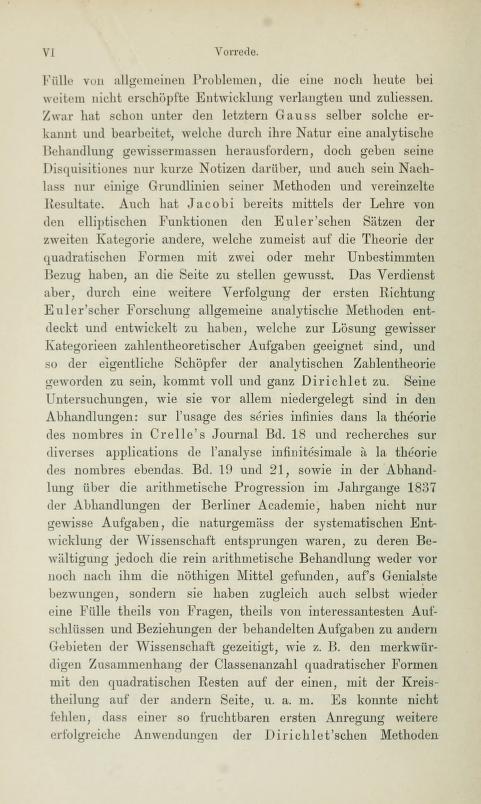 Second page of the preface to Die analytische Zahlentheorie by Paul Bachmann, 1894