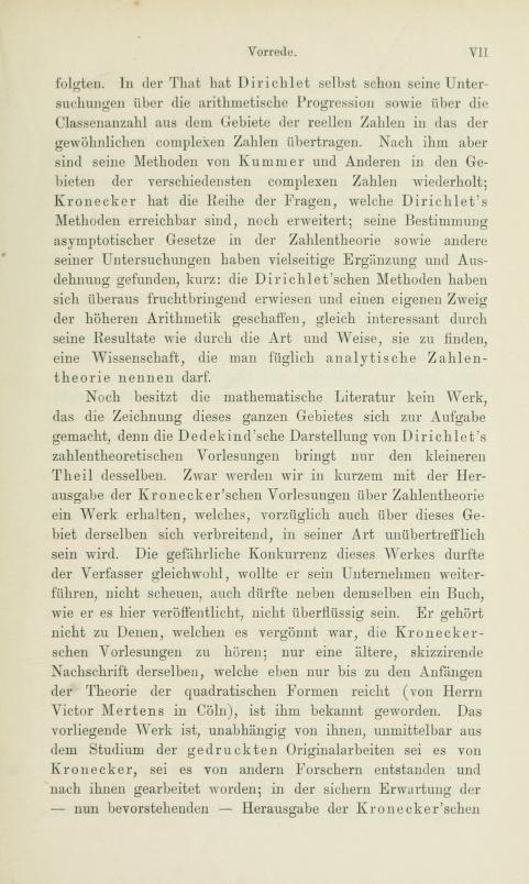 Third page of the preface to Die analytische Zahlentheorie by Paul Bachmann, 1894