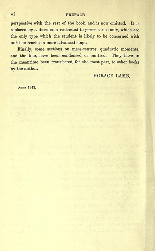 Second page of Preface of An Elementary Course of Infinitesimal Calculus by Horace Lamb (1934 edition)