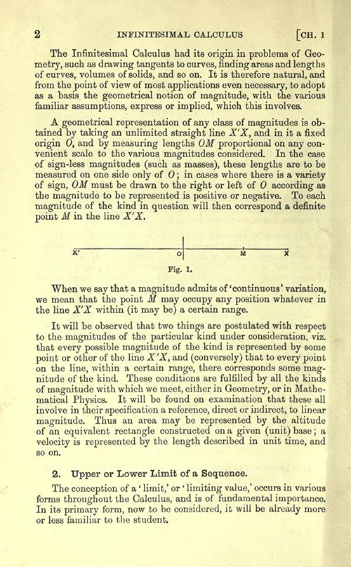 Second page of Chapter 1 of An Elementary Course of Infinitesimal Calculus by Horace Lamb (1934 edition)