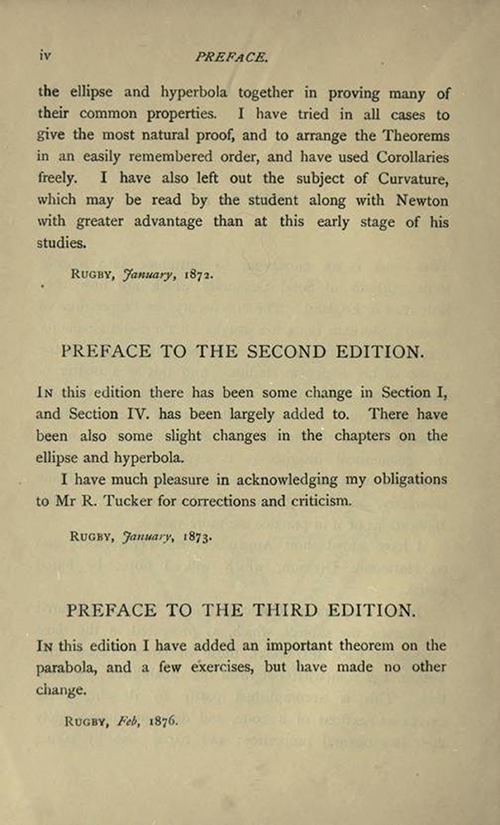 Second page of Preface to Solid Geometry and Conic Sections by James Wilson, published in 1908
