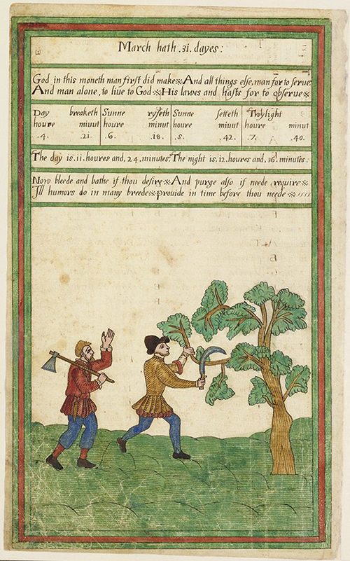 Page of information concerning March from the Trevelyon Miscellany
