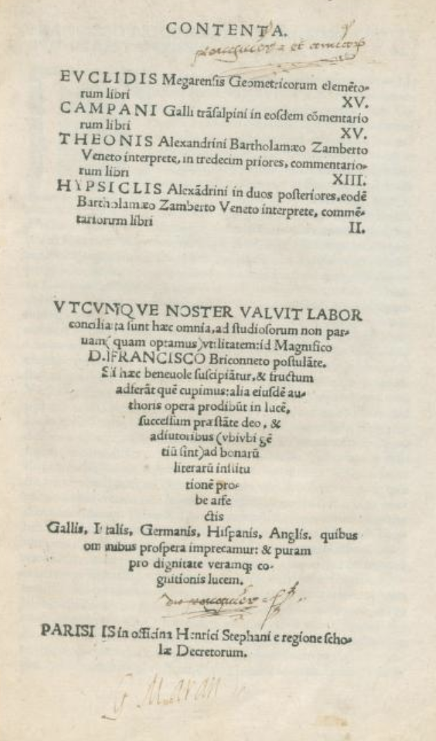 Title page of Latin edition of Euclid's Elements printed in France in 1516.