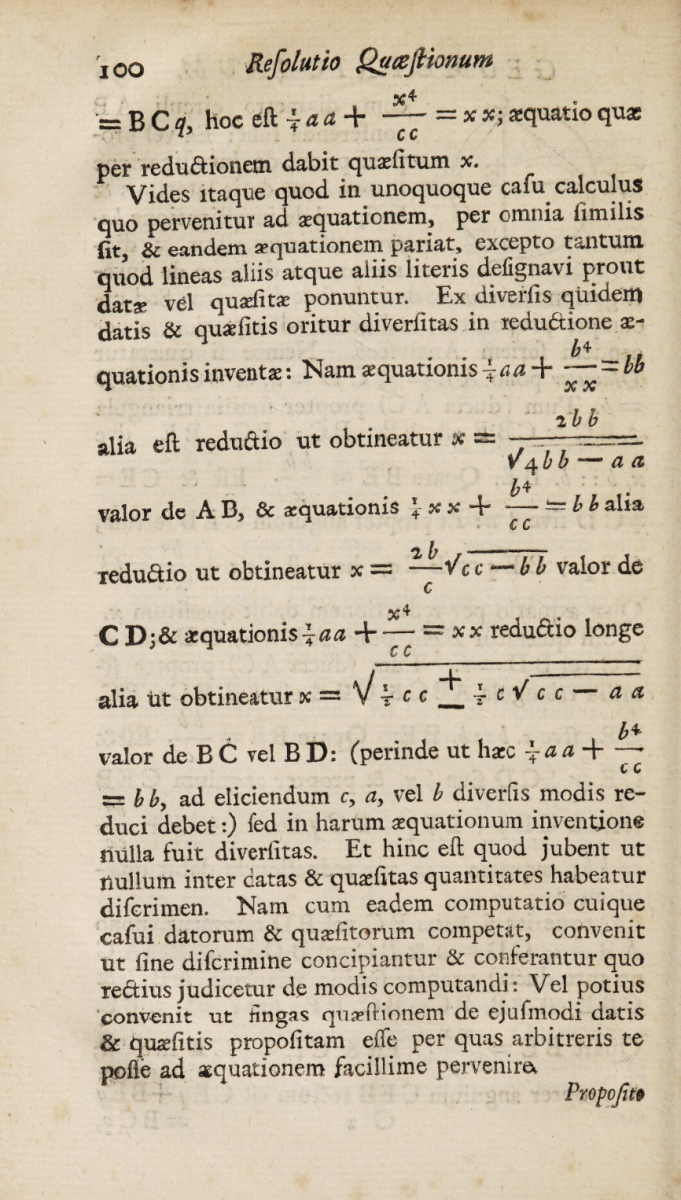Page 100 from the 1722 second Latin edition of Newton's Arithmetica universalis.