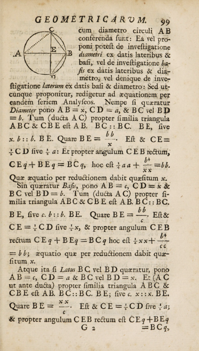 Page 99 from the 1722 second Latin edition of Newton's Arithmetica universalis.