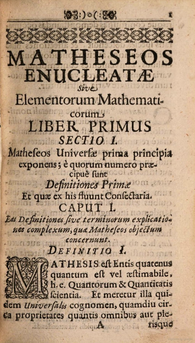 Page 1 from Sturm's Mathesis Enucleata (1689).