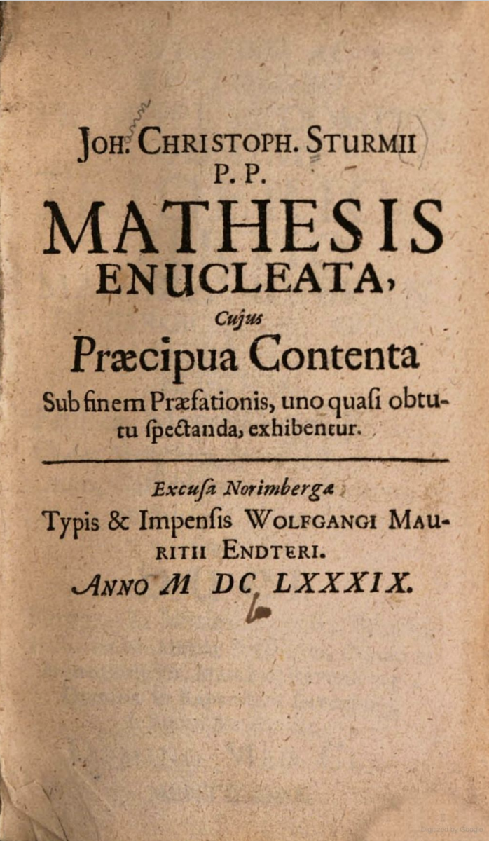 Title page of Sturm's Mathesis Enucleata (1689).