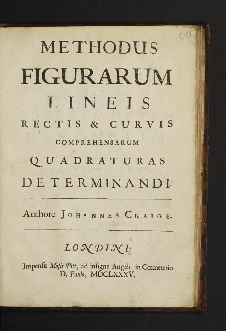 Title page for John Craig's Methodus figurarum lineis rectis et curvis comprehensarum quadraturas determinandi (1685).