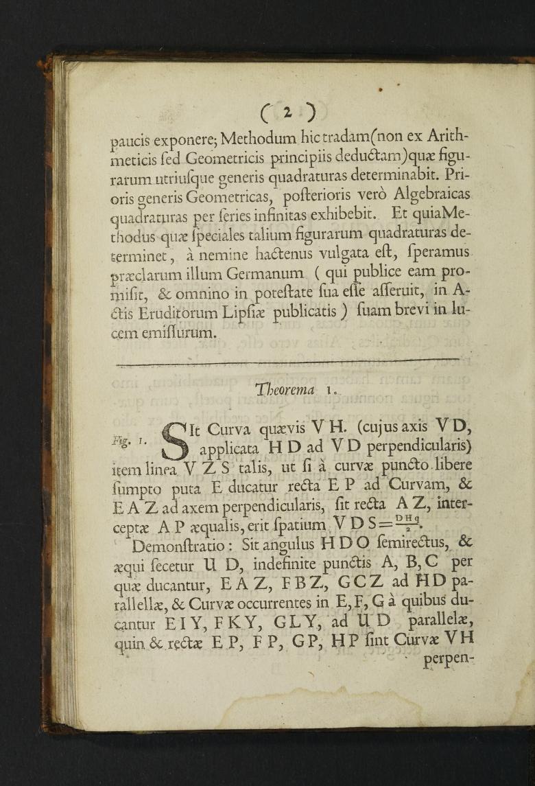 Page 2 from John Craig's Methodus figurarum lineis rectis et curvis comprehensarum quadraturas determinandi (1685).