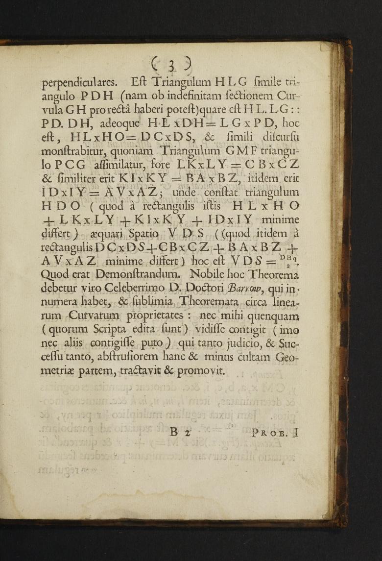 Page 3 from John Craig's Methodus figurarum lineis rectis et curvis comprehensarum quadraturas determinandi (1685).