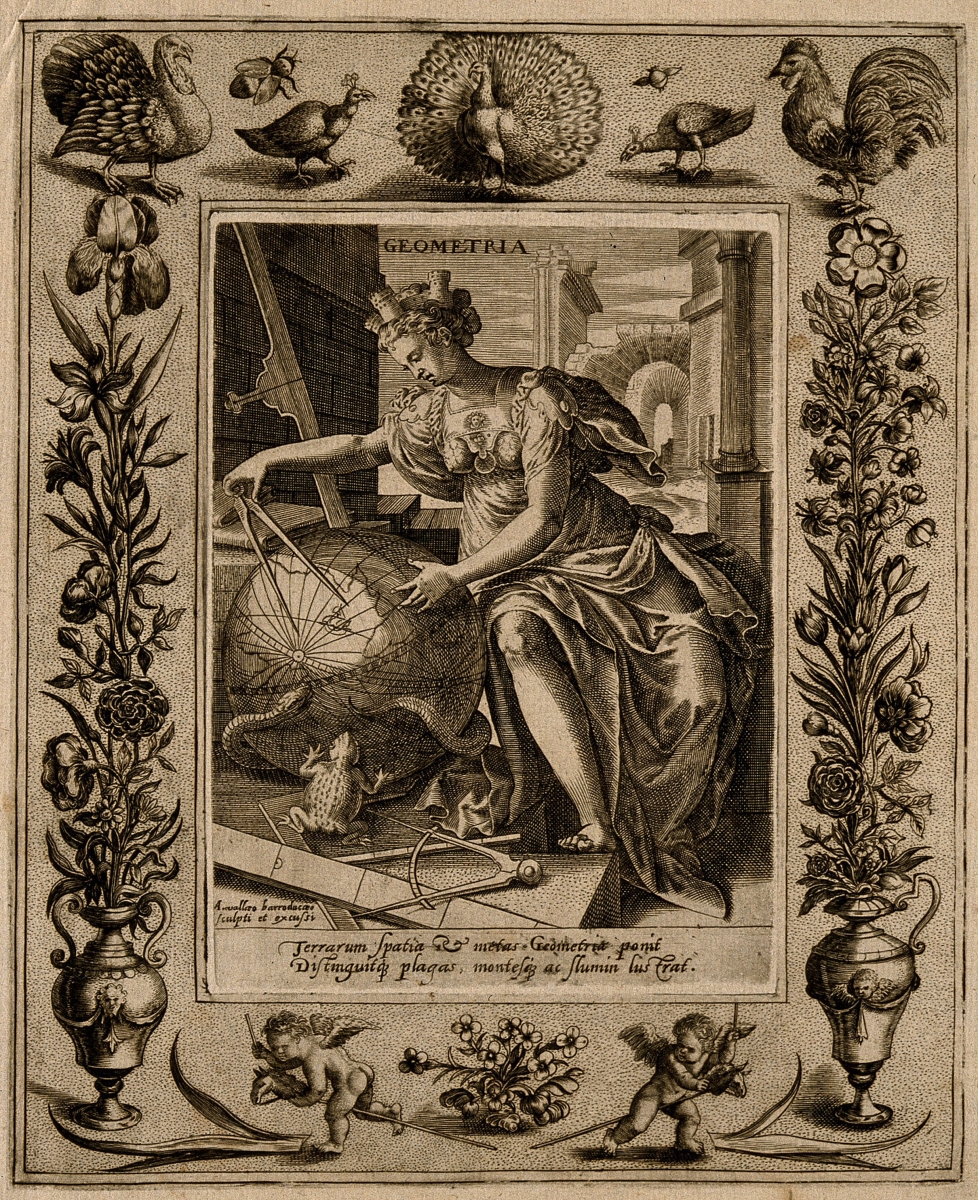 Muse of geometry, engraved by Alexandre Vallée around 1600.
