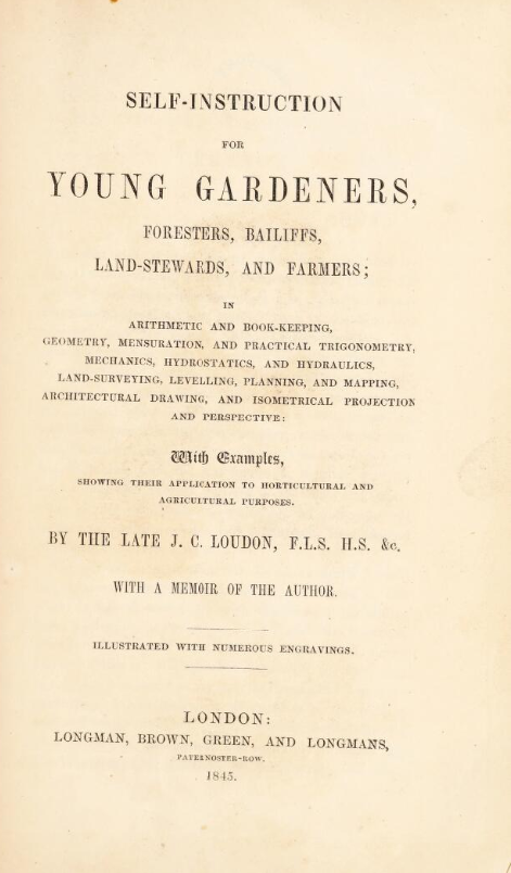 Title page of J. C. Loudon’s 1845 Self-Instruction for Young Gardeners.