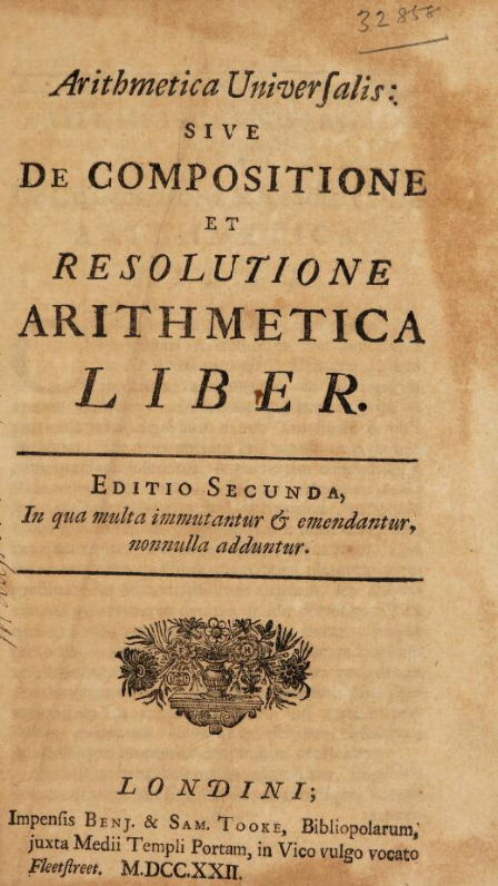 Title page of the 1722 second Latin edition of Newton's Arithmetica universalis.