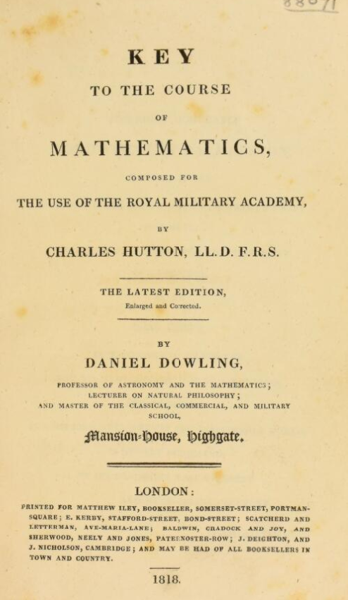 Title page of Dowling's Key to the course of Hutton's mathematics (1818).