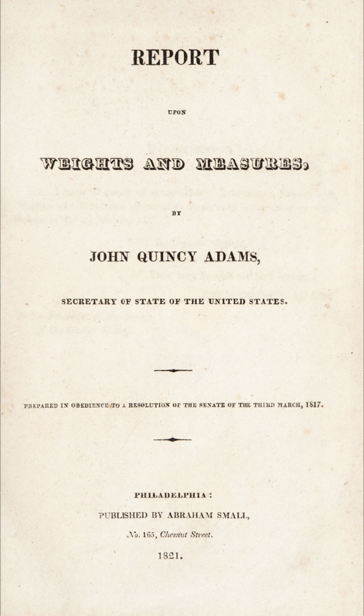 Title page of John Quincy Adams's 1821 Report upon Weights and Measures.
