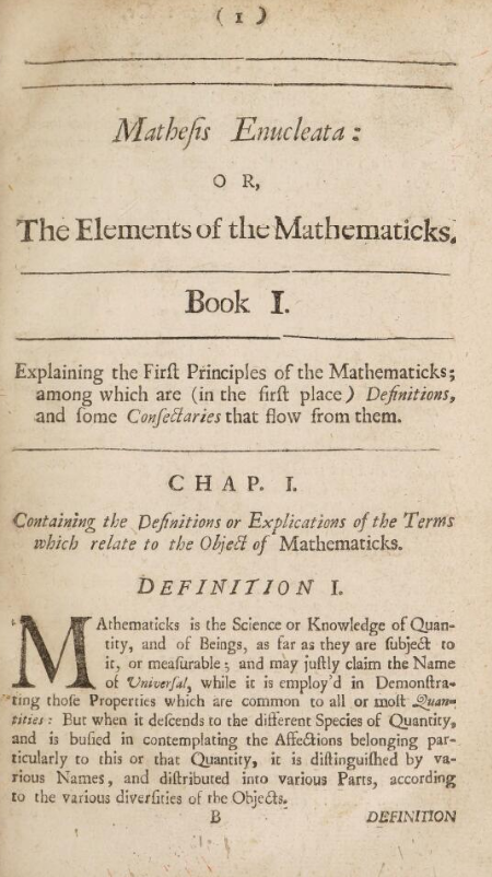 Page 1 from 1700 English translation of Mathesis Enucleata by Johann Christoph Sturm.
