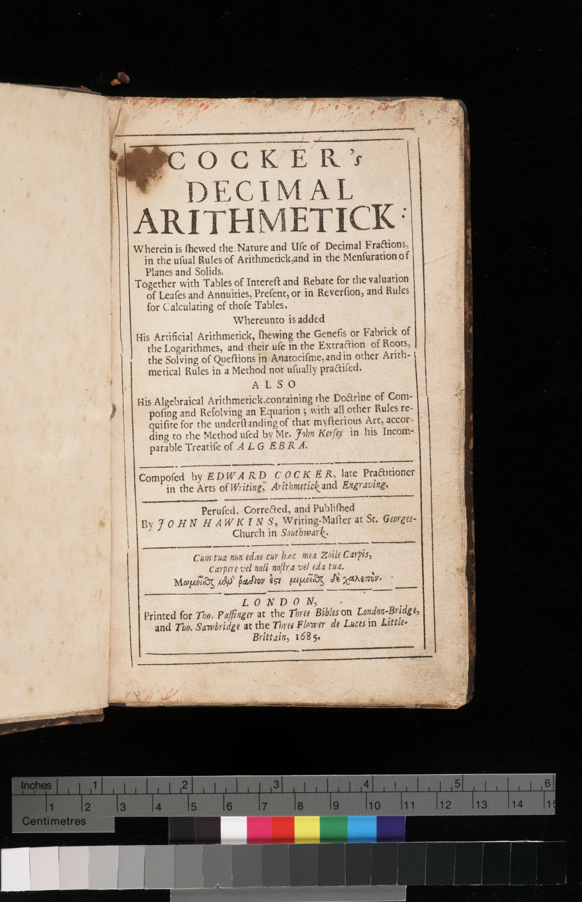 Title page of Cocker's Decimal Arithmetick