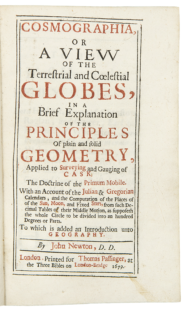 Title page for John Newton's 1694 Cosmographia.