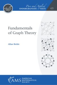 Cover of the book Fundamentals of Graph Theory by Allan Bickle, part of the "Pure and Applied Undergraduate Texts" series published by the American Mathematical Society (AMS). The top banner is blue with white text, including the series number "43" and "The Sally Series" emblem. The main section is white with the title in gray and author's name in blue. The right side of the cover features three diagrammatic illustrations of graphs, showing different stages or types of graph structures, all in grayscale. The AMS logo is at the bottom on a blue background.