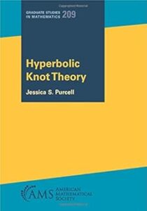 Cover of the book titled "Hyperbolic Knot Theory" by Jessica S. Purcell. The design features a bold, clean layout with a dark blue upper section and a bright yellow lower section, divided diagonally. The series title "Graduate Studies in Mathematics 209" appears at the top, and the logo of the American Mathematical Society (AMS) is at the bottom left.