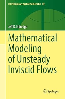 Cover of the book titled "Mathematical Modeling of Unsteady Inviscid Flows" by Jeff D. Eldredge. The design features a gradient background from yellow to green with a minimalist graphic in the top right section. The title is written in large dark green text, and the author's name appears above the title in smaller white text on a darker green strip. The Springer logo is displayed at the bottom right.