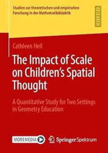 Cover of the book "The Impact of Scale on Children’s Spatial Thought: A Quantitative Study for Two Settings in Geometry Education" by Cathleen Heil. The background is a solid red-orange color with a yellow top-left corner and a vertical yellow "RESEARCH" label. The title is written in large white text, with the subtitle in smaller dark red text. The book is part of the "Studien zur theoretischen und empirischen Forschung in der Mathematikdidaktik" series and published by Springer Spektrum and MOREMEDIA.