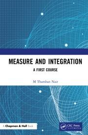 Cover of the book "Measure and Integration: A First Course" by M. Thamban Nair. The design features a blue background with abstract white and light blue curves and dots representing mathematical or scientific concepts. Logos for Chapman & Hall and CRC Press appear at the bottom.